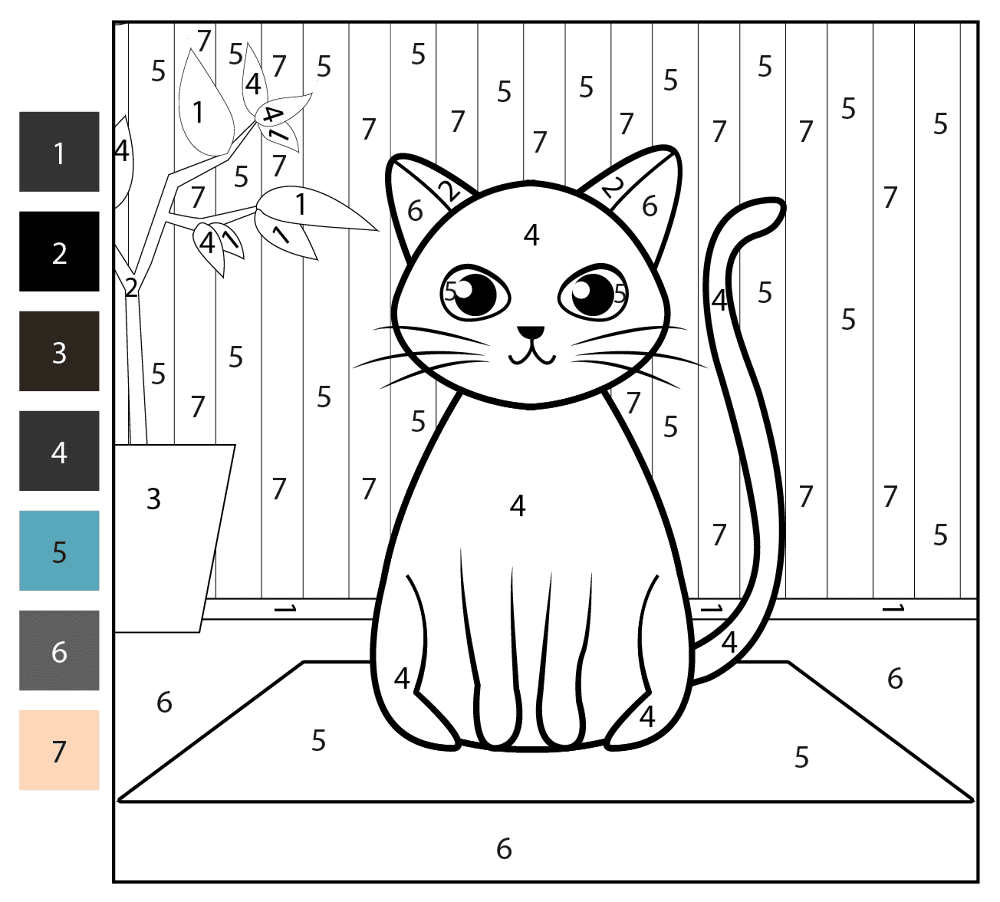 Kitten Color By Number Coloring Page Md Coloring Page — Free Printable — free printable coloring page